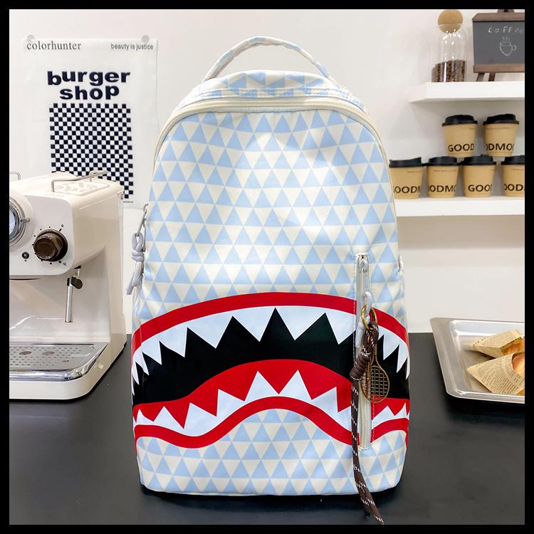 Shark Print Student Backpack, Large Capacity, Trendy, Fun, and Fashionable