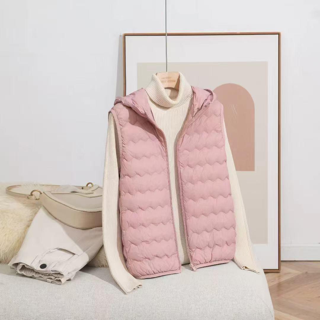 

Women s 2025 Wavy Pattern Lightweight Hooded Down Vest XXL рожевий