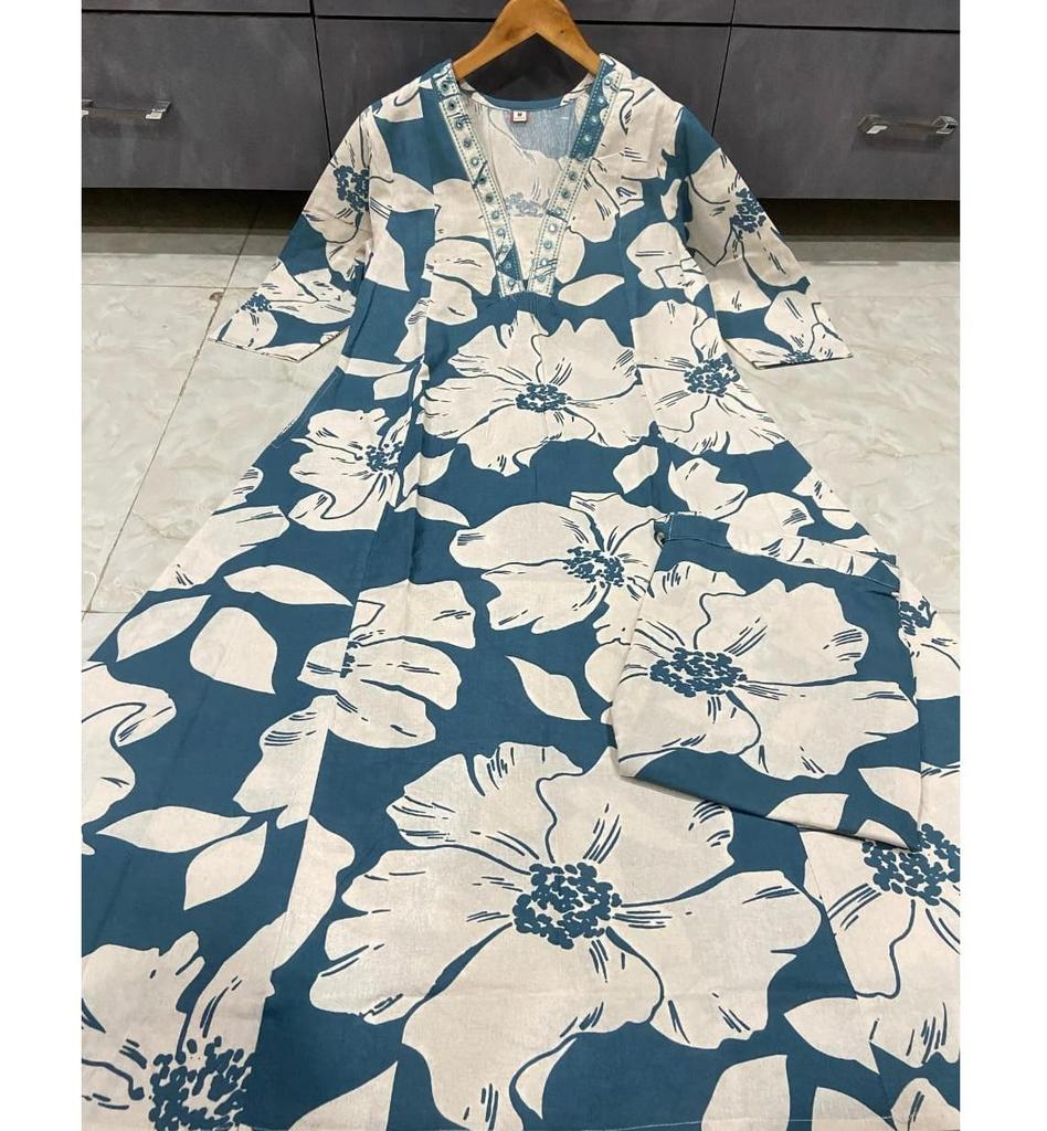 Women Designer Floral Printed A Line Kurti Indian Bollywood Party Wear Top Tunic Kurta Pant Set