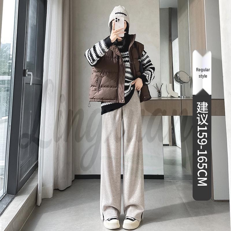 Women s Woolen Plush High-Waisted Wide-Leg Pants - Spring/Summer 2026 Slimming Loose Straight Trousers L