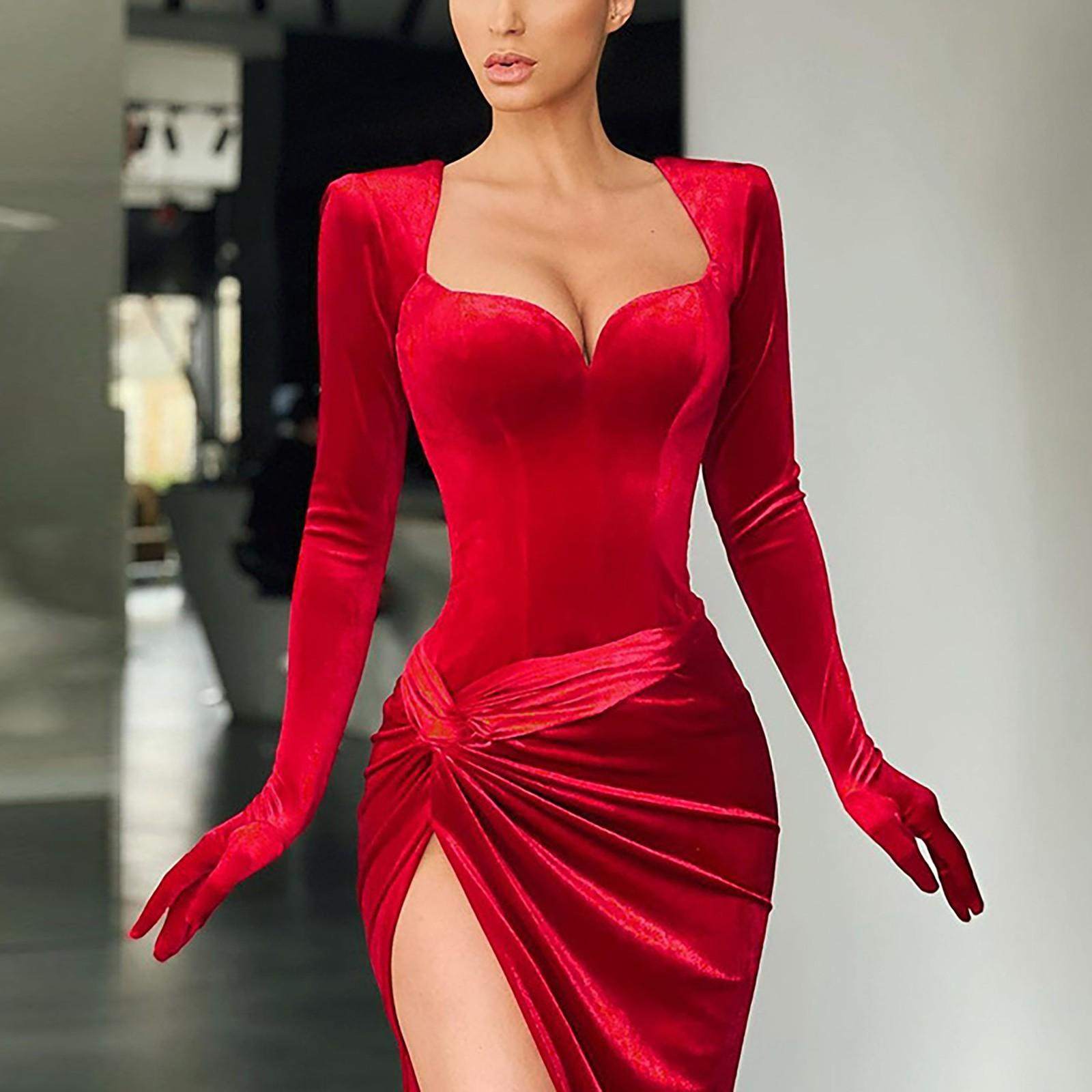 

Женские сексуальные темпераментные облегающие перчатки с высокой талией на груди, вечернее платье S красный