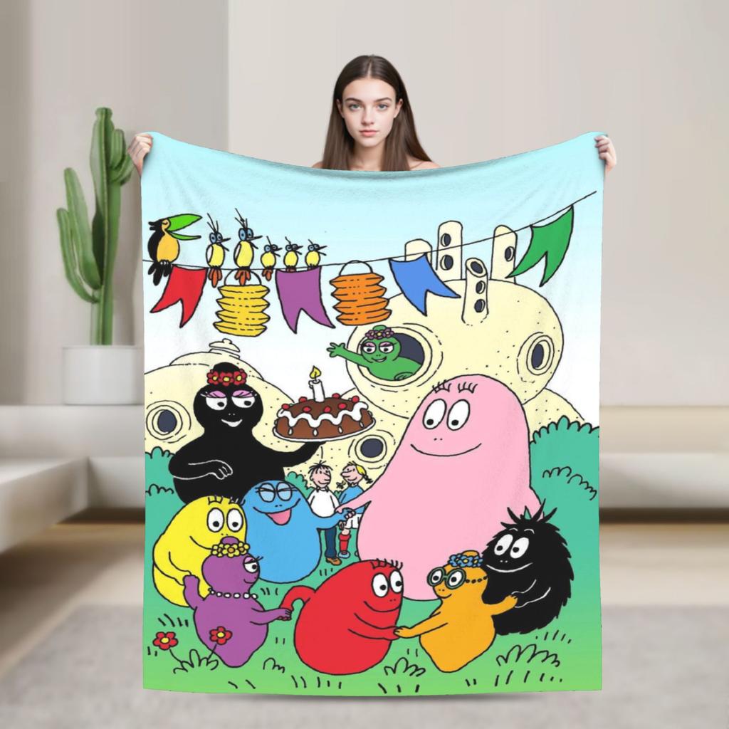 Cute Les Barbapapa Cartoon Flannel Blanket Warm Throw Blanket for Outdoor Travel Novelty Bedspread Sofa Bed Cover