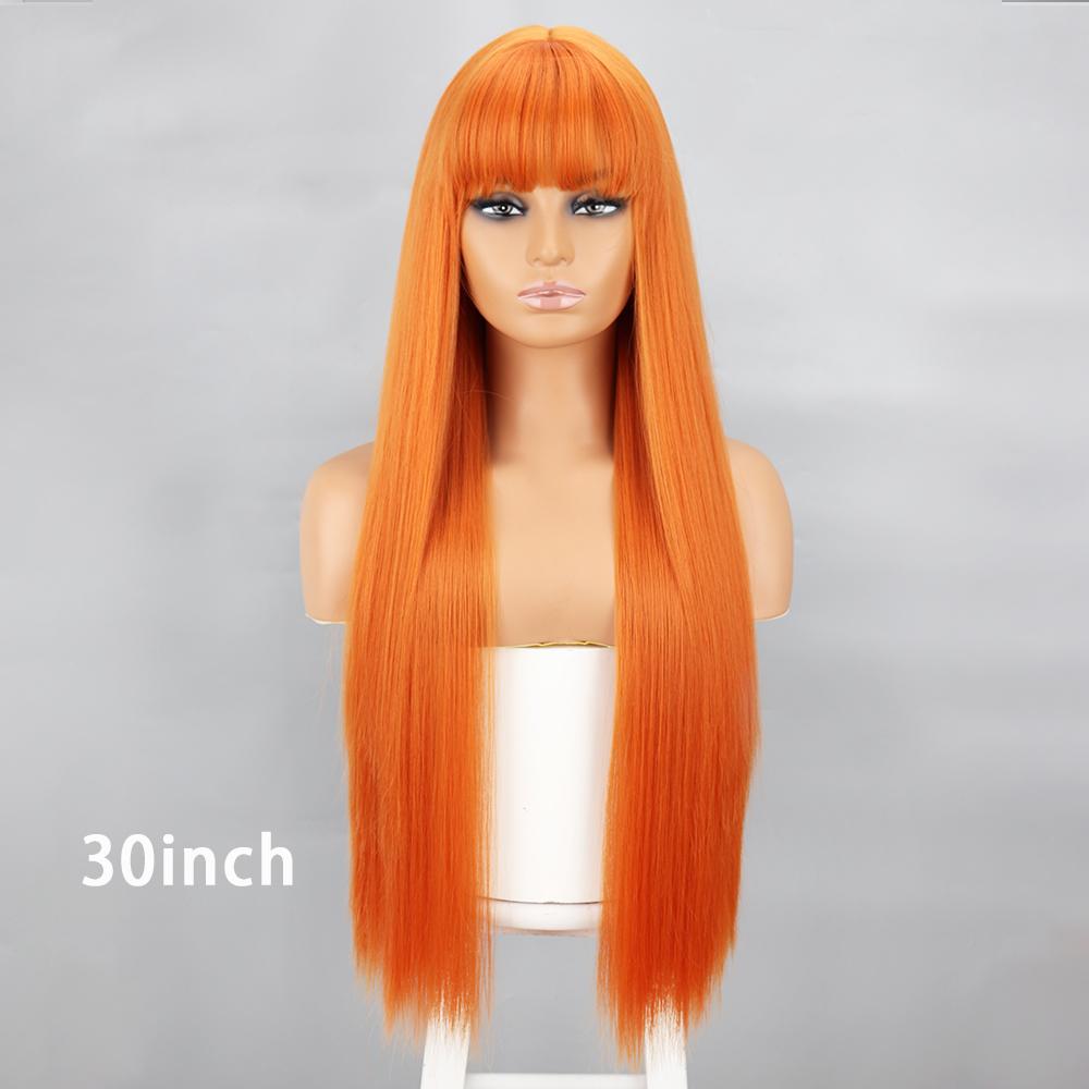 Long Straight Wig With Bangs Natural White Hair Wigs Synthetic Heat Resistant Wigs For Girls Daily Party Use