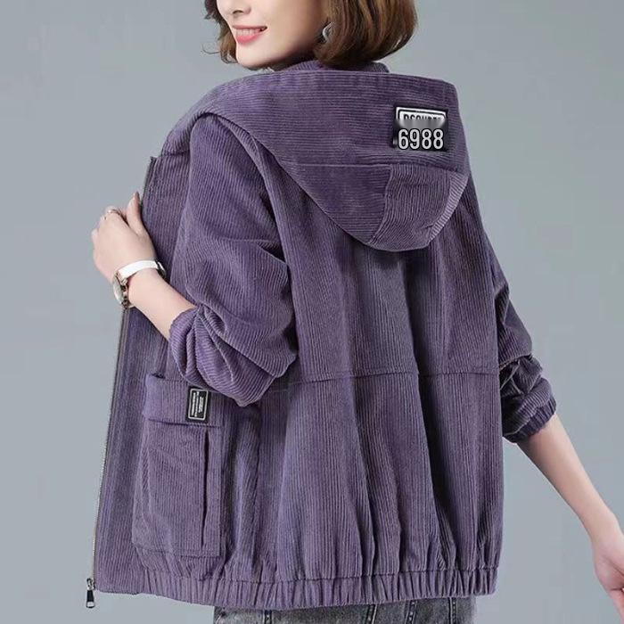 Cordjacke in Übergröße für Damen - Herbst/Winter Lockerer Schnitt, Stil für die Mitte des Lebens mit koreanischem Touch und vielseitiges Plus Samt Design