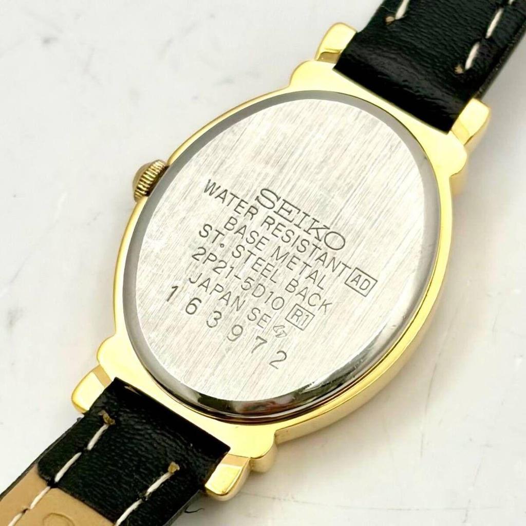 Used Excellent condition/New battery SEIKO Ladies' watch Gold Oval 2P21-5D10 163972 New strap
