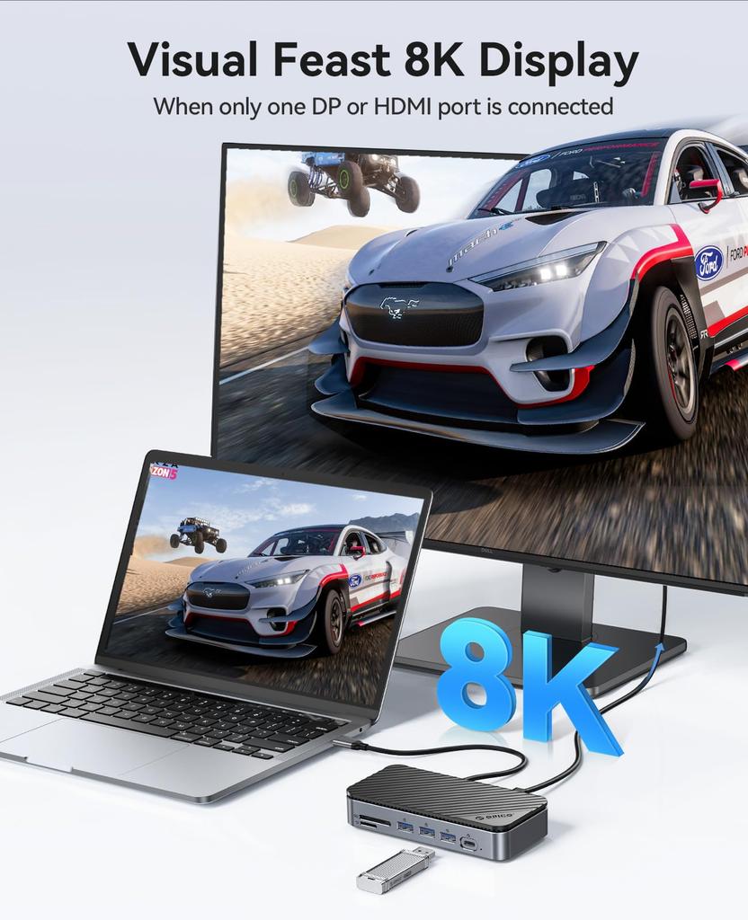 ORICO USB C Hub SSD Case Tools Docking Station with Fan 10Gbps HDMI Gigabit 100W Card Port M2P11 11-in-1 M.2 [No Required] Built-in USB-C & USB-A