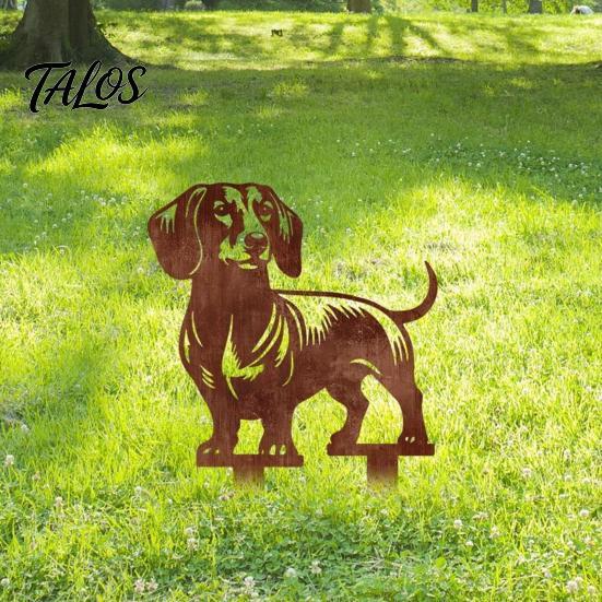 Kreatives Gartengeschenk Metall Dackel Gartenstecker, Rostige Tier Silhouette Dekorative Hof Niedlicher Hund Blumenbeet Dekor Kunst für Draußen Rasen, Weg,