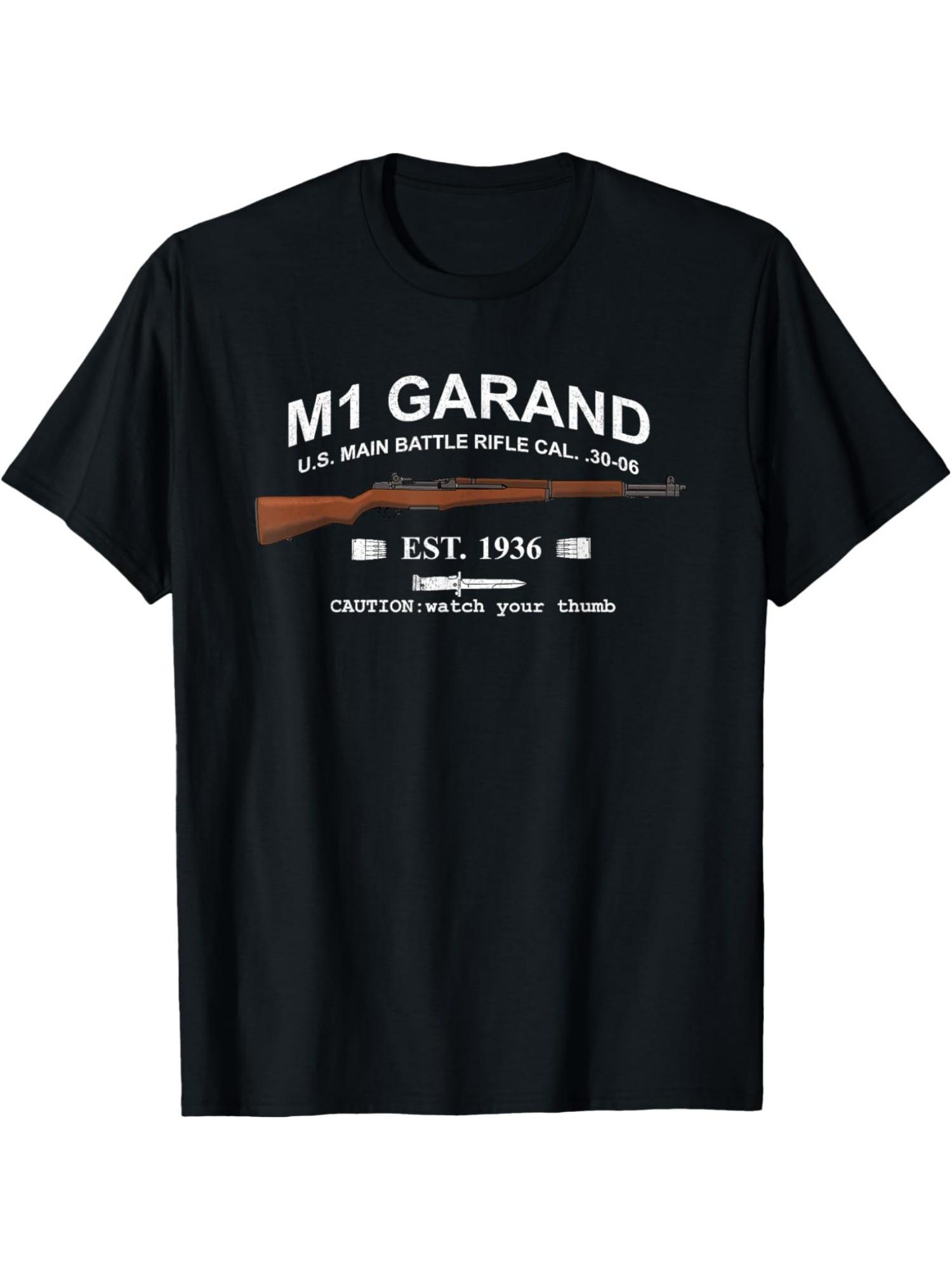 WWII M1 Garand Rifle Graphic T-shirt - Watch Your Thumb Vintage Military Design S