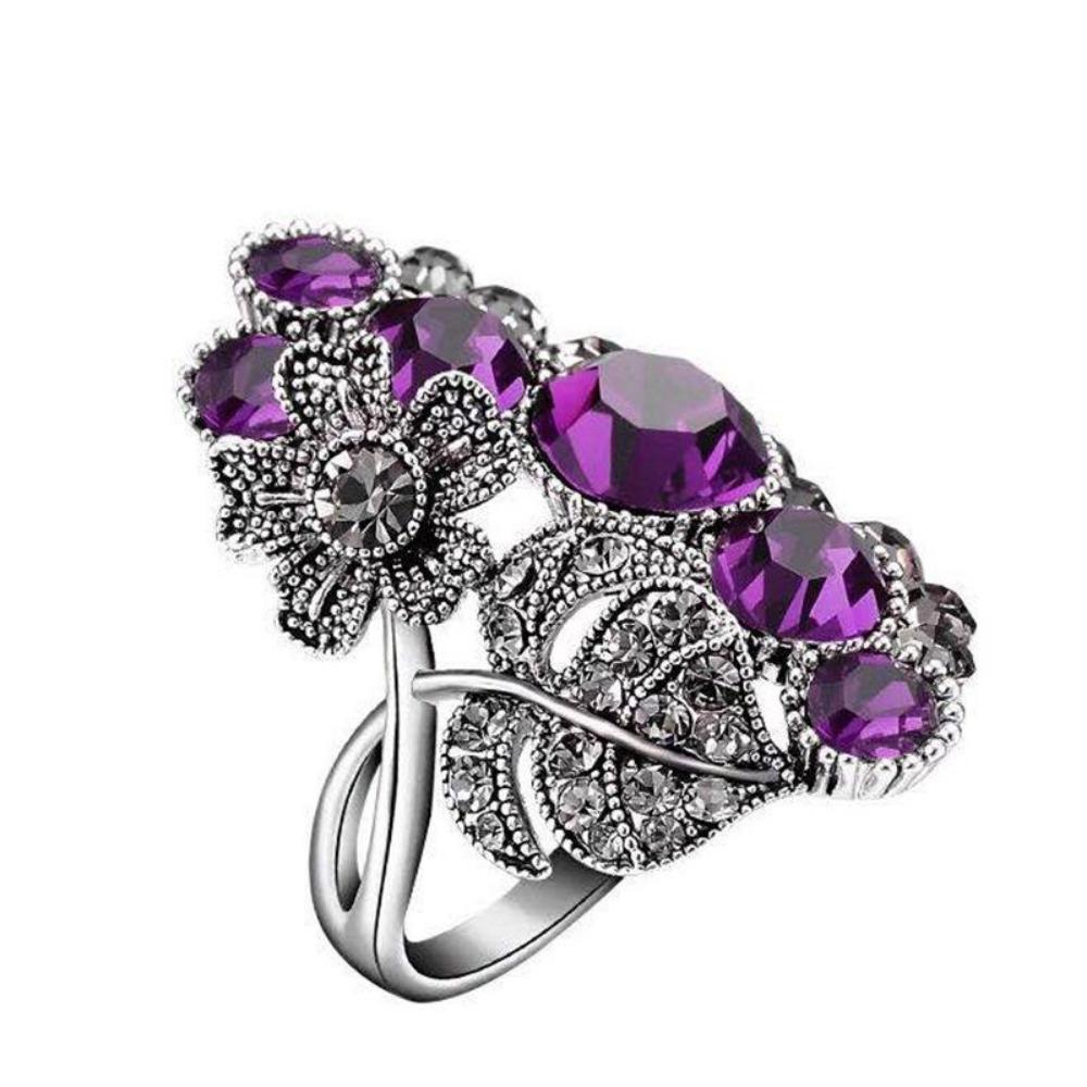 

Milangirl Multicolor Purple Flower Waterdrop Crystal Zircon Rings for Women Female Wedding Engagement Bridal Banquet Zircon 10