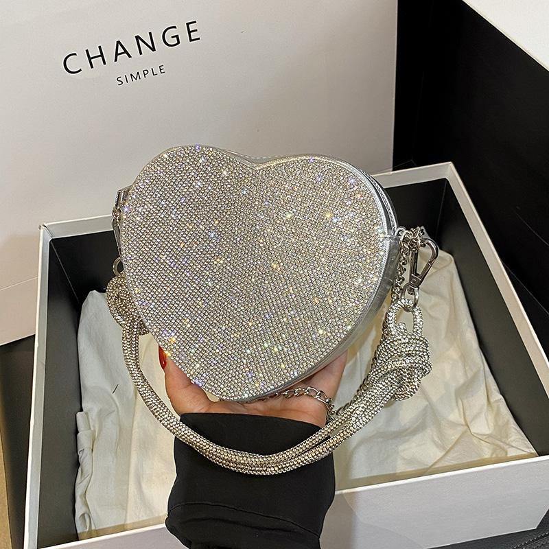 Manico Nodo Strass Pochette da Sera Lusso Designer Cristallo Diamanti Borsa a Mano Portamonete Carina Cuore d'Amore Borsa a Tracolla Mini