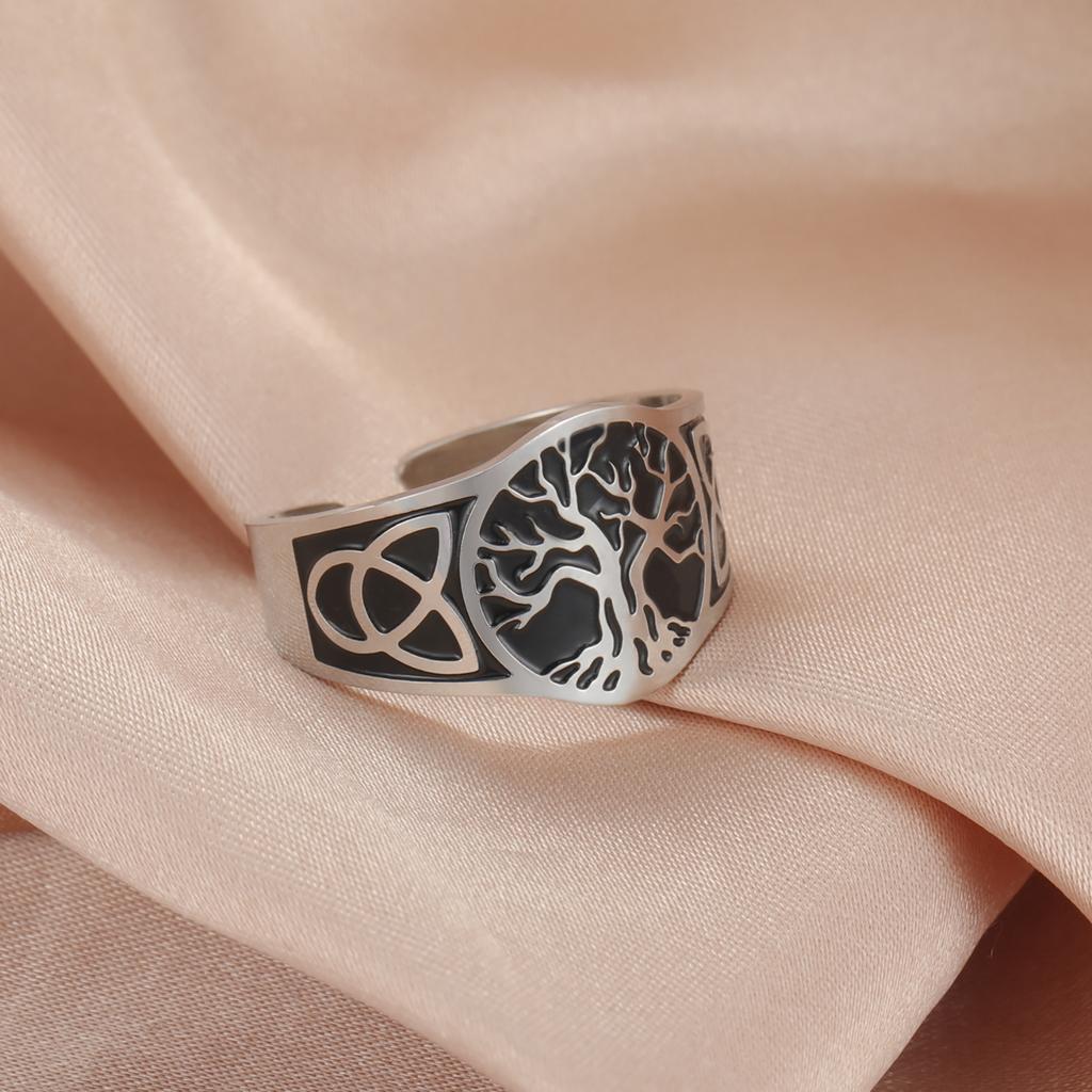 Titanium Steel Tree of Life Ring Personality Trend Hip Hop Punk Stainless Steel Smear Opening Rings for Men
