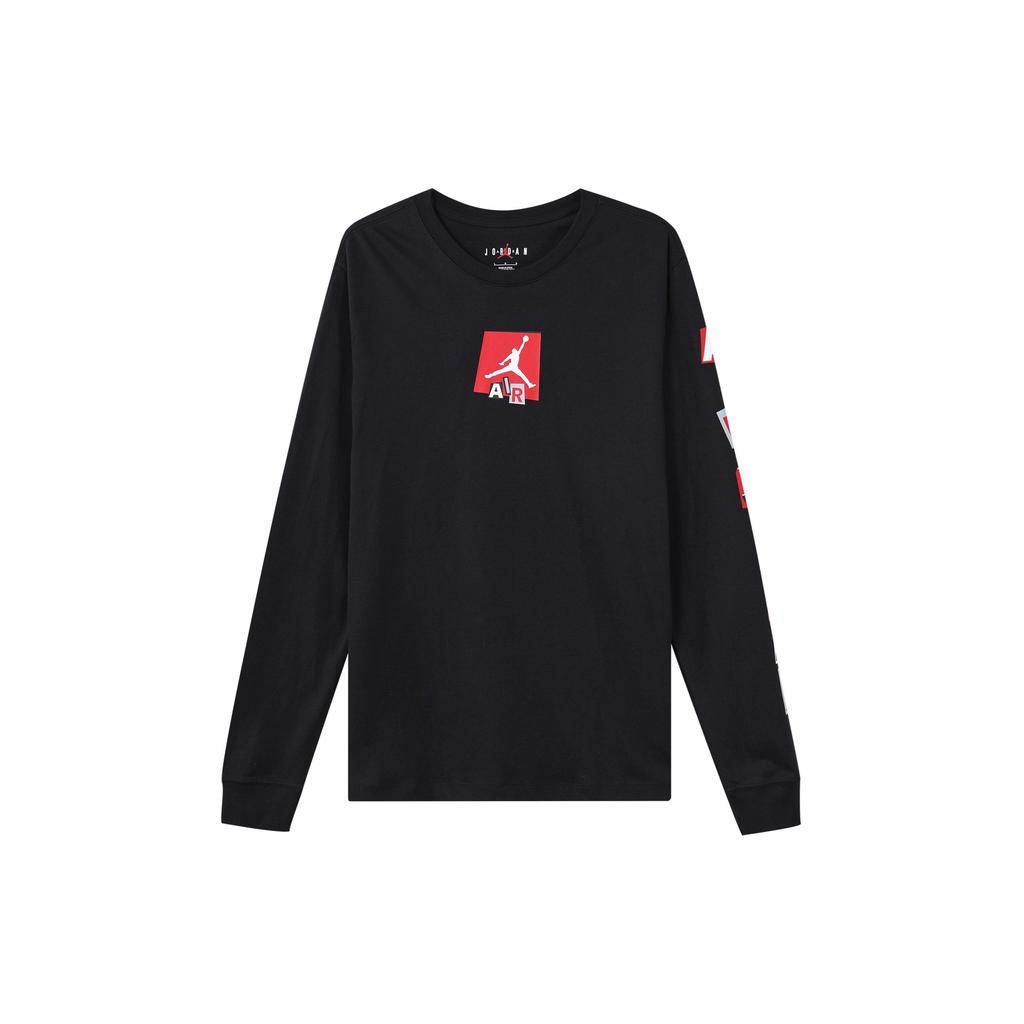 Jordan Potištěné sportovní ležérní tričko s dlouhým rukávem a kulatým výstřihem Pánské topy Černá FD7018-010