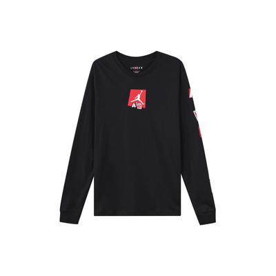 Bedrucktes Rundhals Langarm Sport Freizeit T-Shirt Herren Oberteile Schwarz FD7018-010