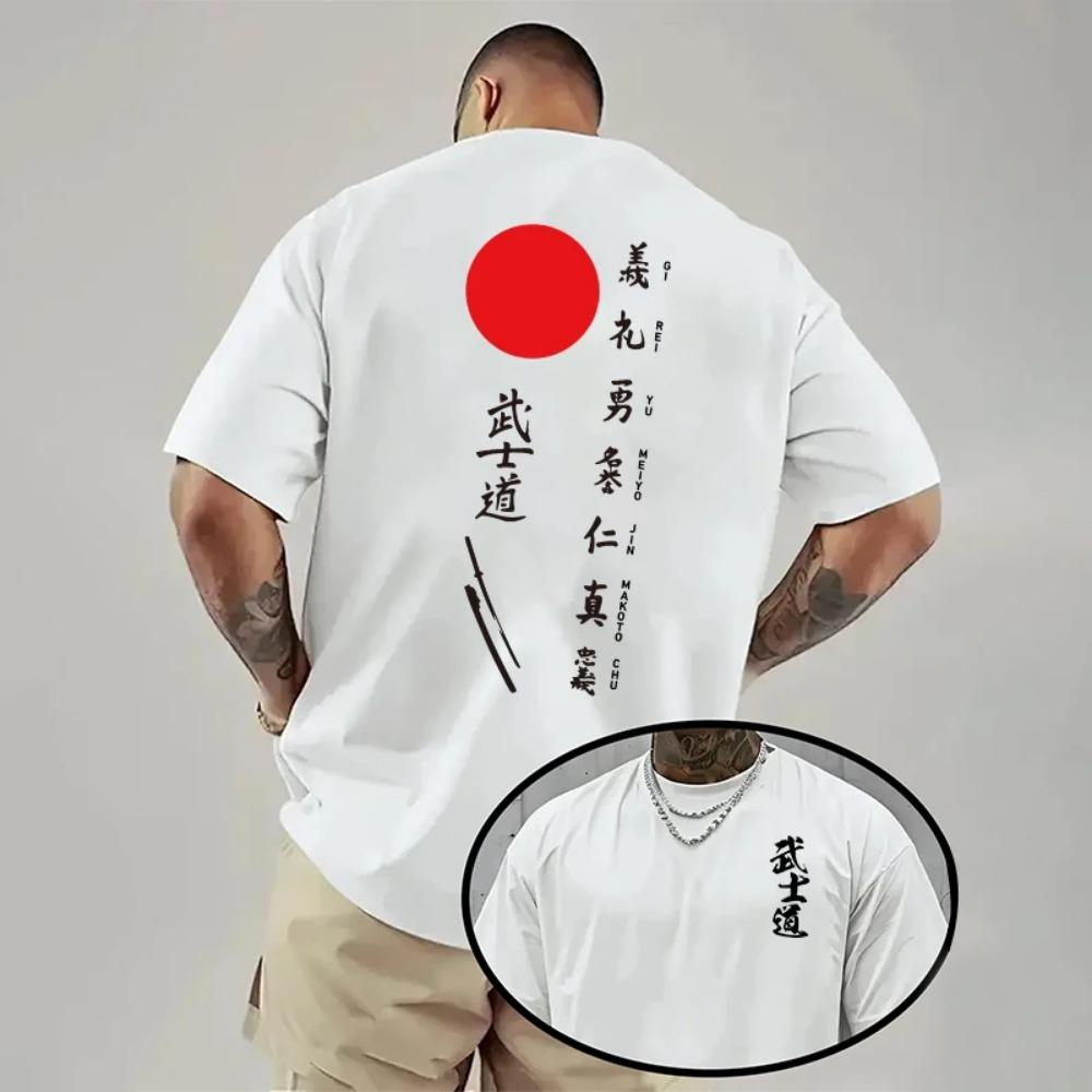 Japan Bushido Print T-shirt for Man 2026 Spring Summer Daily Casual Fashion Short Sleeve Top Male Home Outdoor Comfort Cool Tees