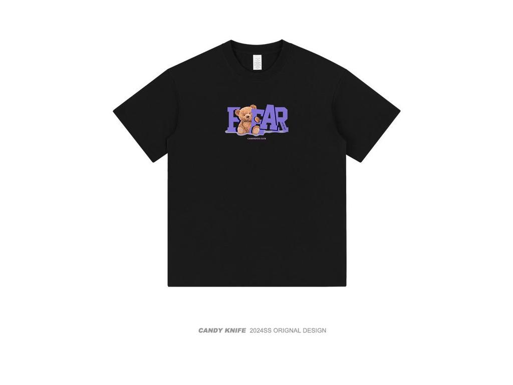 Summer Bear Print Multicolor Unisex T-Shirt, Versatile Short Sleeve