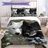 3PC Custom Name Wolf Pair Flowers Bedding Set Duvet Cover Closure Includes 1 Duvet Cover & 2 Pillowcases for Bedroom