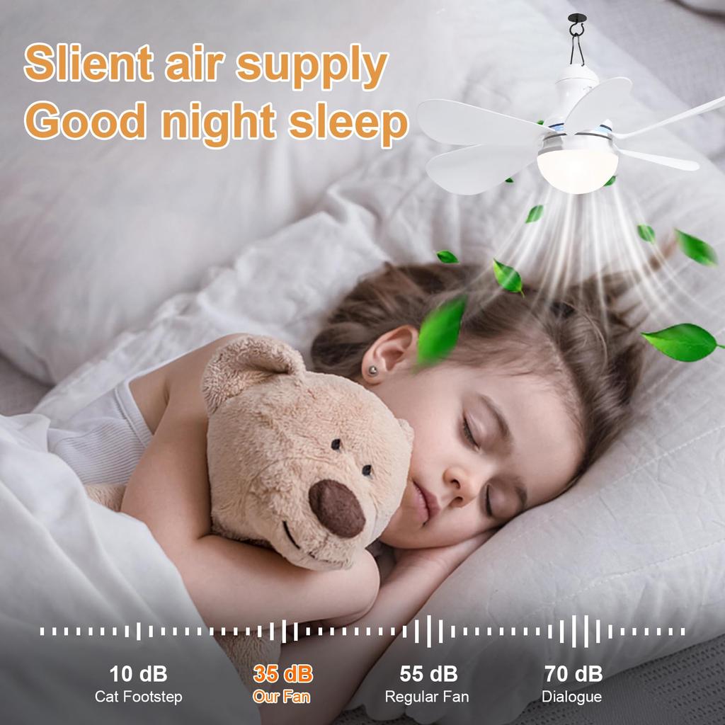 Portable Ceiling Fan With Lights Mini USB Tent Fans for RV, Detachable Fan-Blades DC 5V USB Ceiling Fan Hanging Fan Camping Fan