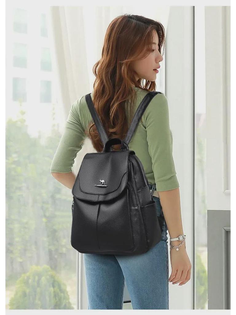 Women's Genuine Leather Anti-Theft Fashion Backpack - Versatile, Multifunctional, and Elegant Design.