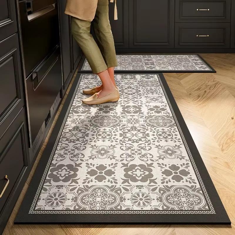 Carpet for Kitchen Set Non-slip Oil-proof Floor Mat Pvc Leather Waterproof Foot Mats American Vintage Decoration Long Strip Rug