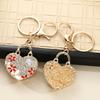 Keychain Pendant Heart Shape Charm Key Holder with Enamel Flower Design Lightweight Anti-Oxidation Durable Lobster Clasp Keyring