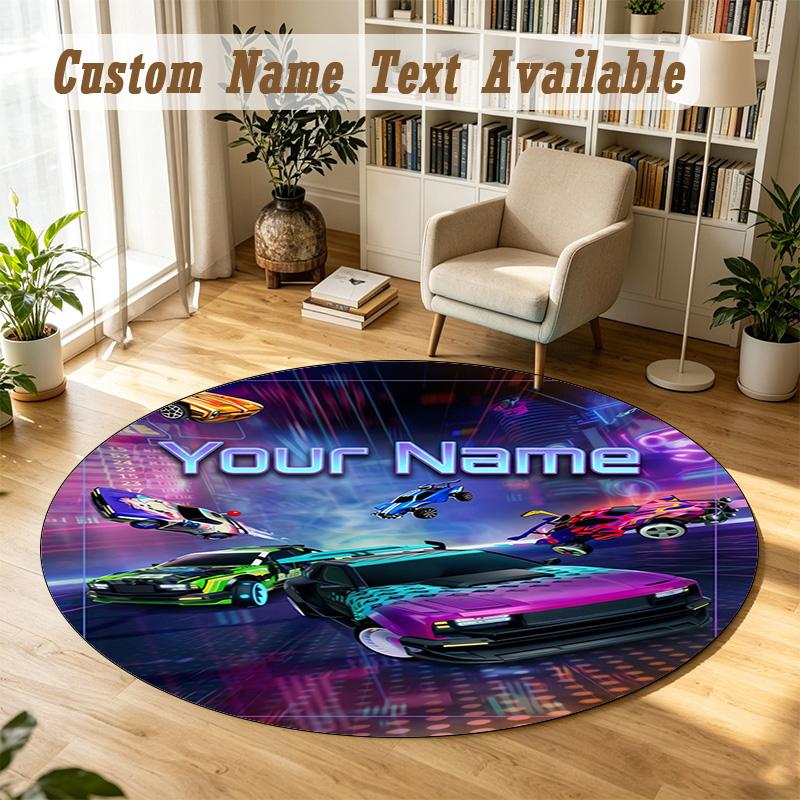 Round Rug Custom NameRocket League Pattern Non Slip Carpet Home Floor Decor
