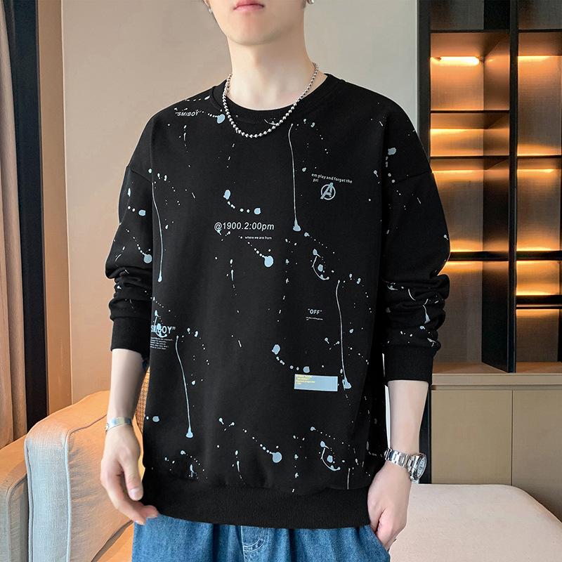 Round Neck Sweatshirt Autumn Men's Bottoming Top New Fashion Loose Long-sleeved T-shirt Outer Wear Autumn New Style