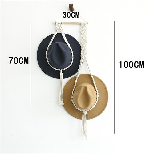 Boho Macramé Věšák na klobouky Bohemský stojan na vystavení klobouků Ručně vyráběný bavlněný tkaný Dekorativní závěsný na stěnu Organizér na ukládání kovbojských klobouků