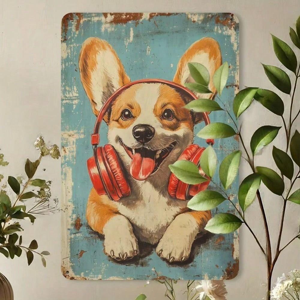 Vintage Corgi Rock Style Metal Sign Wall Decor 20x30cm