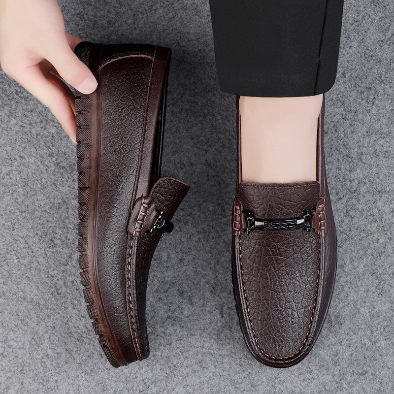 Men's Cross-Border Cowhide Leather Slip-On Loafers: Summer Casual Driving Shoes In Large Sizes