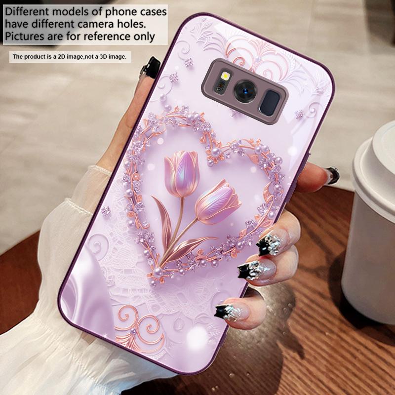 Love's Pink Purple Tulip For Samsung S25 S25 Edge S25Ultra S8 9 S10 20 U Ltra S21 Pro 22 Plus S23 FE S24 Ultra Glass Phone Case