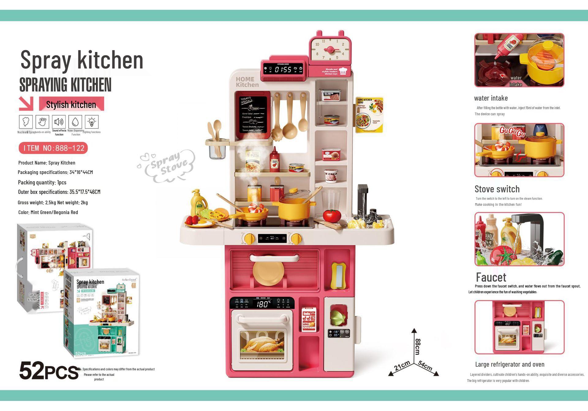 Children s Water Spray Kitchen Play Set - Role-Playing Cooking & Cutting Toys for Girls Battery Not Included