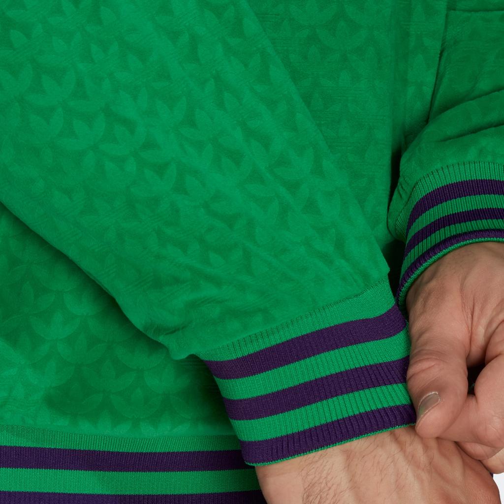 Adidas Originals Funnel Velour Logo All-Over Print Stand Collar Half-Zip Long Sleeve Sweatshirt Men Sweatshirt Green IB3420