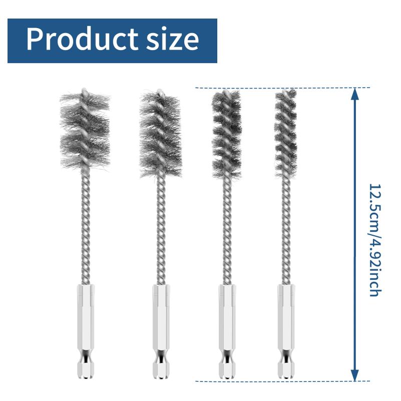8pcs Stainless steel Wire Tube Brushes 1/4" Hex Shank for Deburring Screws and threads Dusting Decaying and Polishing Pipes Cars