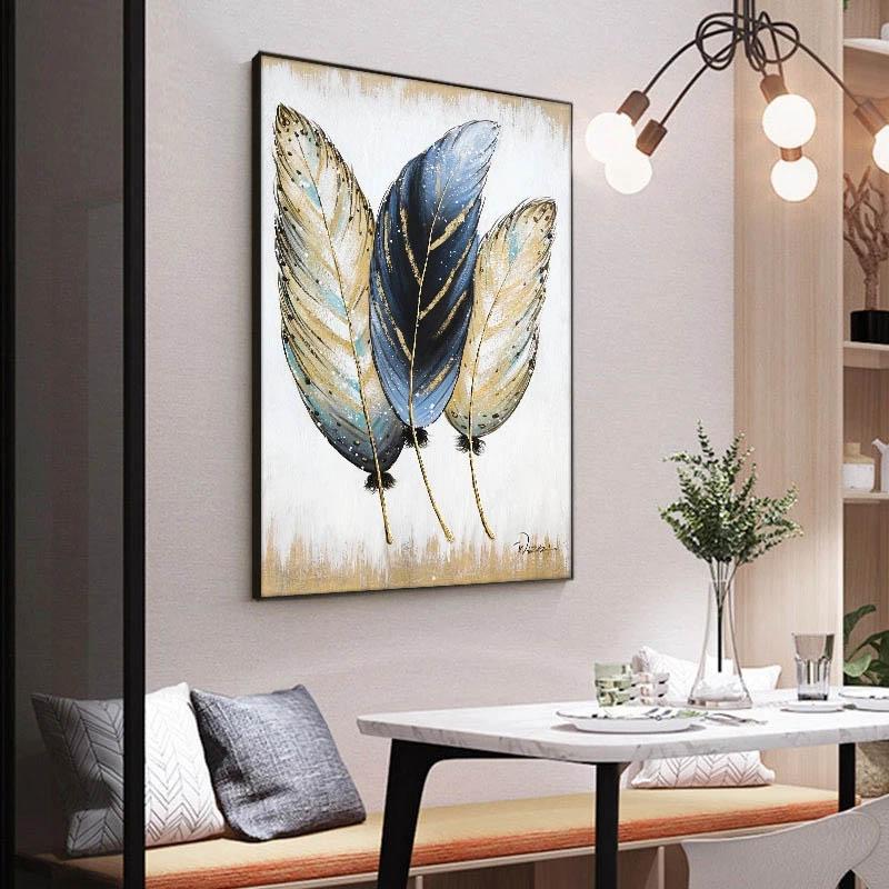 Abstract Golden Feather Art Canvas Painting Modern Posters and Prints Wall Pictures for Cuadros Living Room Home No Frame