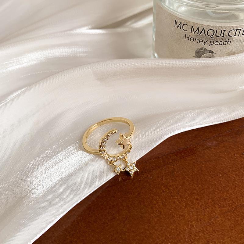 "Chic Star & Moon Adjustable Open Ring for Women"