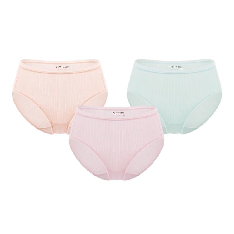 PurCotton Women's 5A Antibacterial Breathable Mid-Waist Cotton Underwear 3-Pack