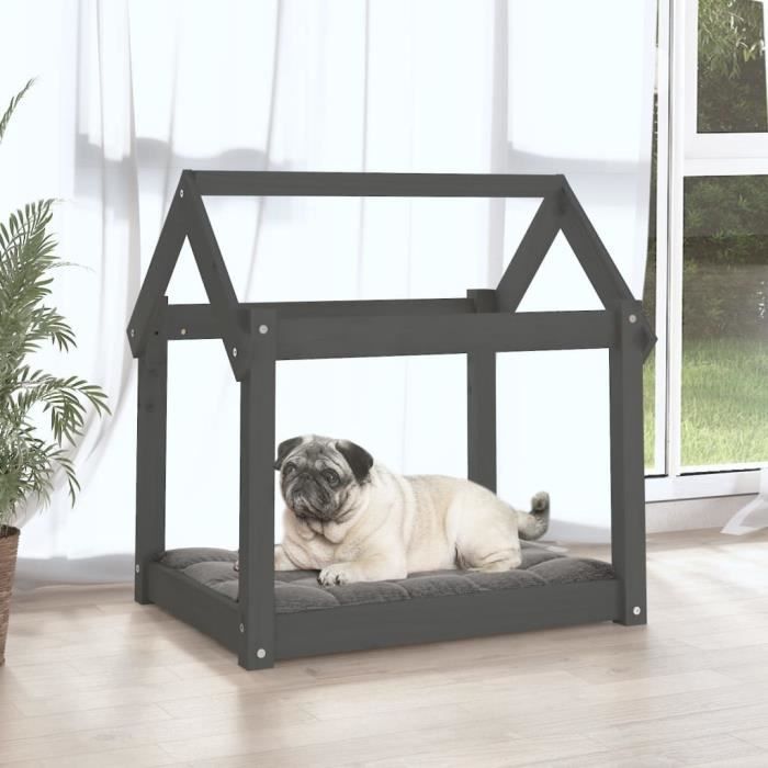 822204 vidaXL Lit pour chien Gris 71x55x70 cm Bois de pin solide