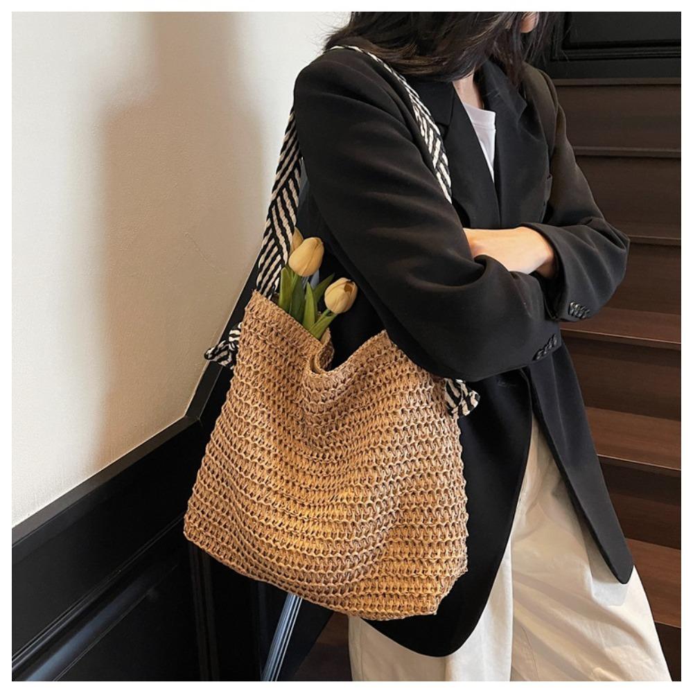 Straw Underarm Big Bag Women's New Summer Woven Shoulder Bag Travel Vacation Beach Bag  For Women, Single Shoulder Satchel, Summer Beach Tote Handbag