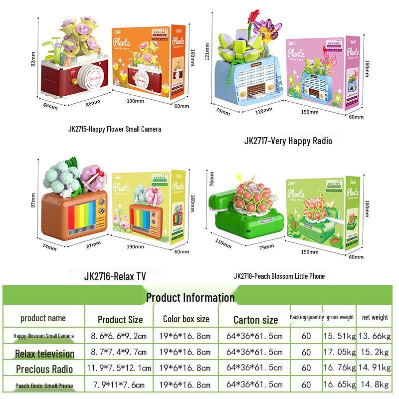 Jiaqi Retro TV Assembled Succulent Building Blocks Model JK2715