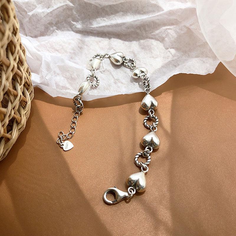 Exquisite Retro Heart Tassel Bracelet: Sterling Silver, High-End Luxury Jewelry for Women