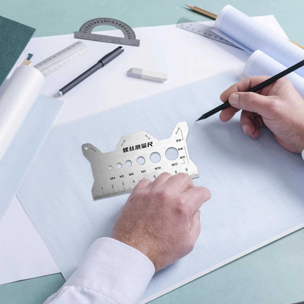 Edelstahl Schraubengewinde Messschieber Lineal | Präzisionsmessgerät für Schraubenlänge Durchmesser | Doppelseitige gravierte Skala | Rostbeständig