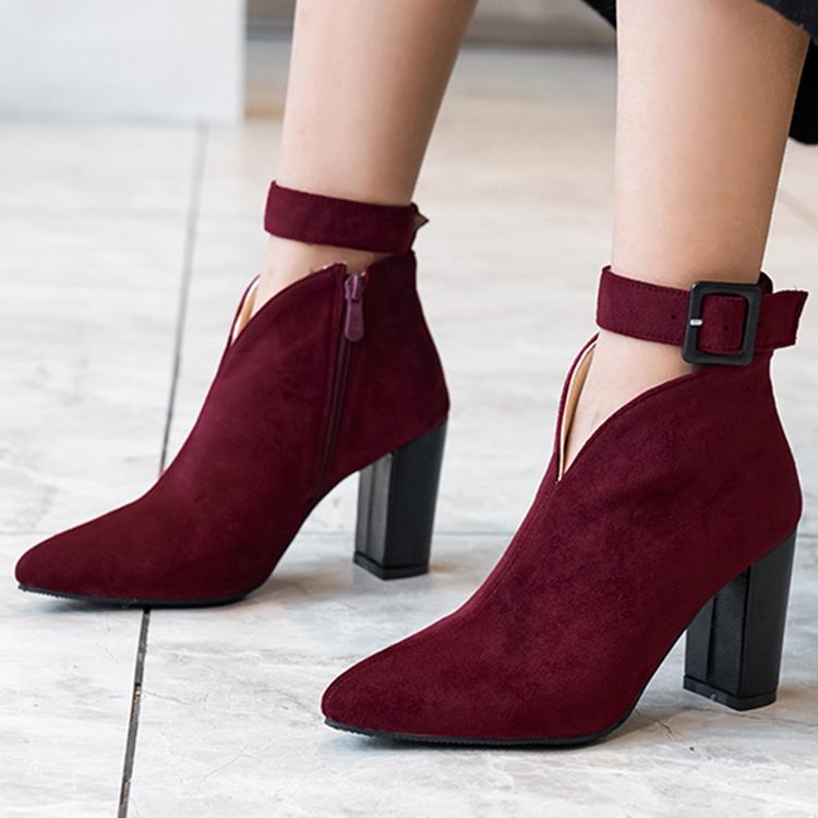 

Q/женские короткие сапоги на высоком каблуке, осенне-зимние новые однотонные короткие сапоги большого размера на толстом каблуке 34 чёрный