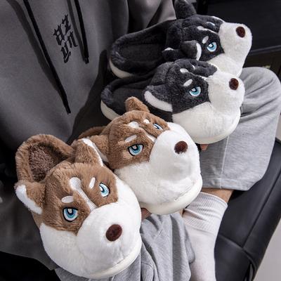 Fashion Plus Size 50 Indoor Fluffy Slippers For Women Men Winter Warm Shoes Cute Cartoon Dog Light Weight Couples Home Floor Slipper