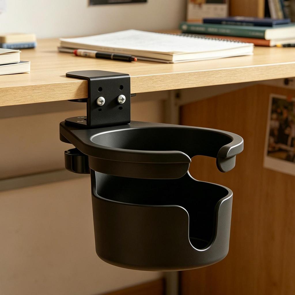 360 Degree Rotation Desk Cup Holder Anti-Spill Adjustable Table Water Bottle Holder Bicycle Tableside Clip-on Cup Holder