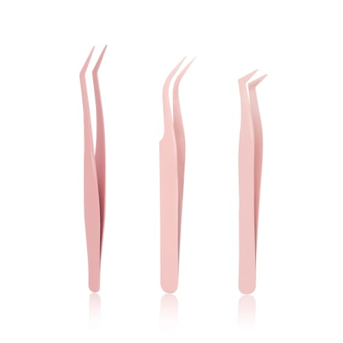 Set of 3 Glue-Free False Eyelash Tweezers, Low-Viscosity, Curved, Compatible with Adhesive False Eyelashes, Ideal for Curly Lashes, Lightweight, Stain
