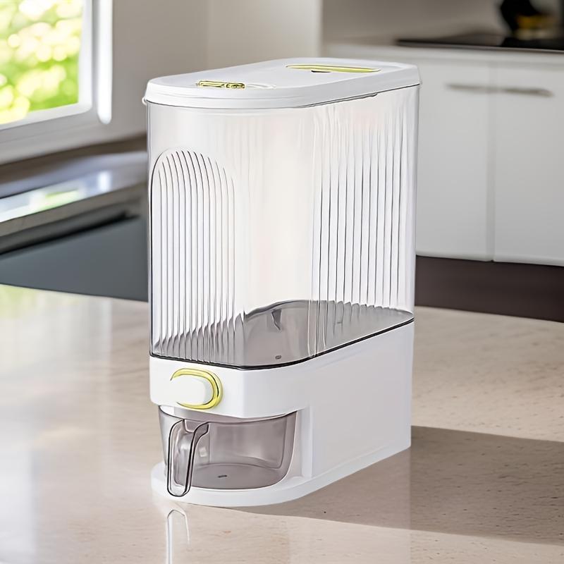 

2-в-1 большой дозатор риса и контейнер для хранения сухих продуктов с мерным стаканом и шкалой времени, откидной пластиковый кухонный органайзер для зерен Large белый