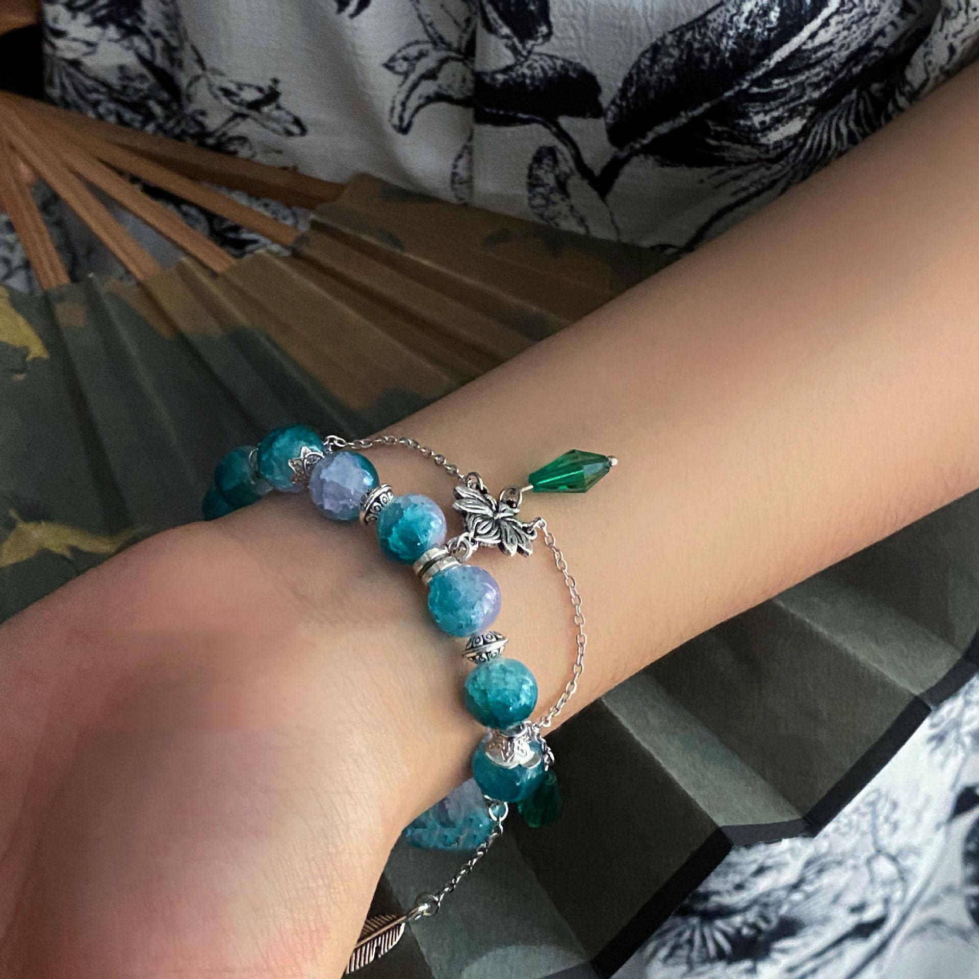 

Модный браслет с подвеской в виде пера лотоса, креативный браслет из стеклянных бусин, ювелирные изделия, подарки