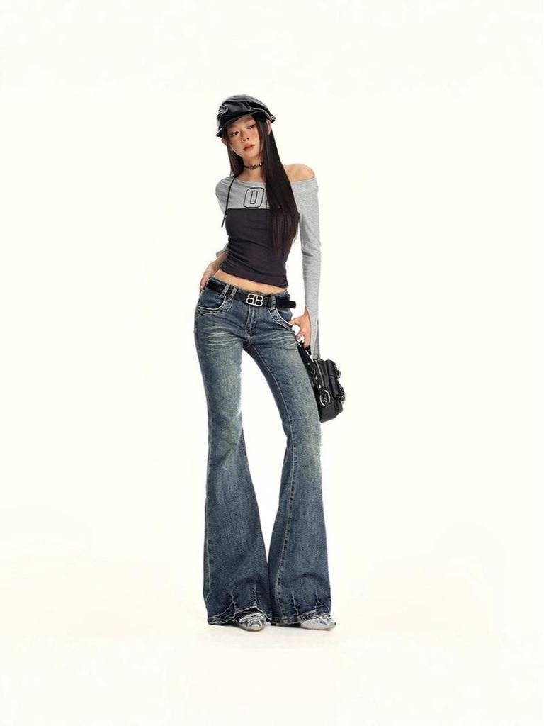 2025 Herbst Retro Distressed Stretch Schlagjeans