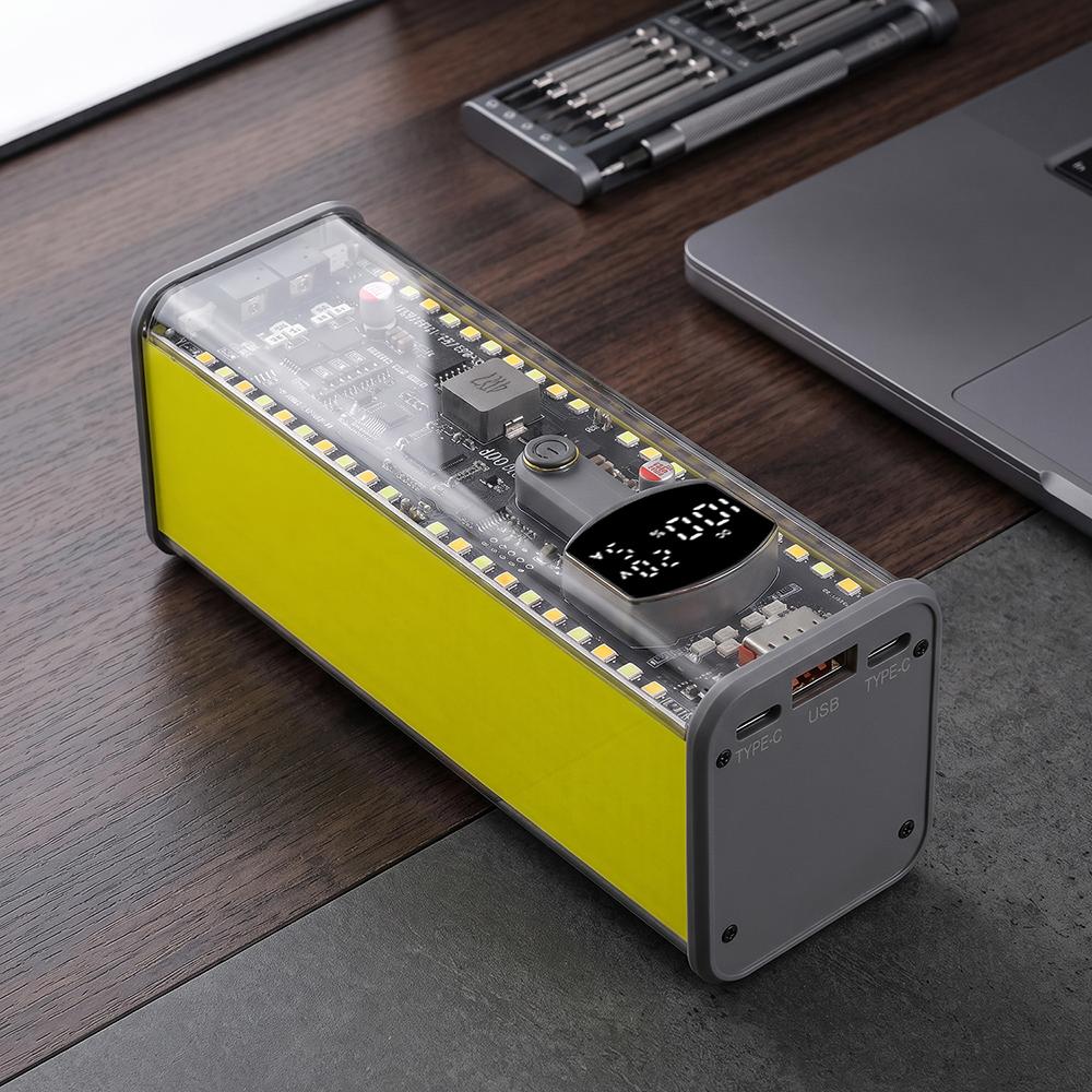 Solder Free 21700 Battery Box 100W PD Fast Charging Transparent Acrylic Power Bank Shell Multi Protection LED SOS Emergency