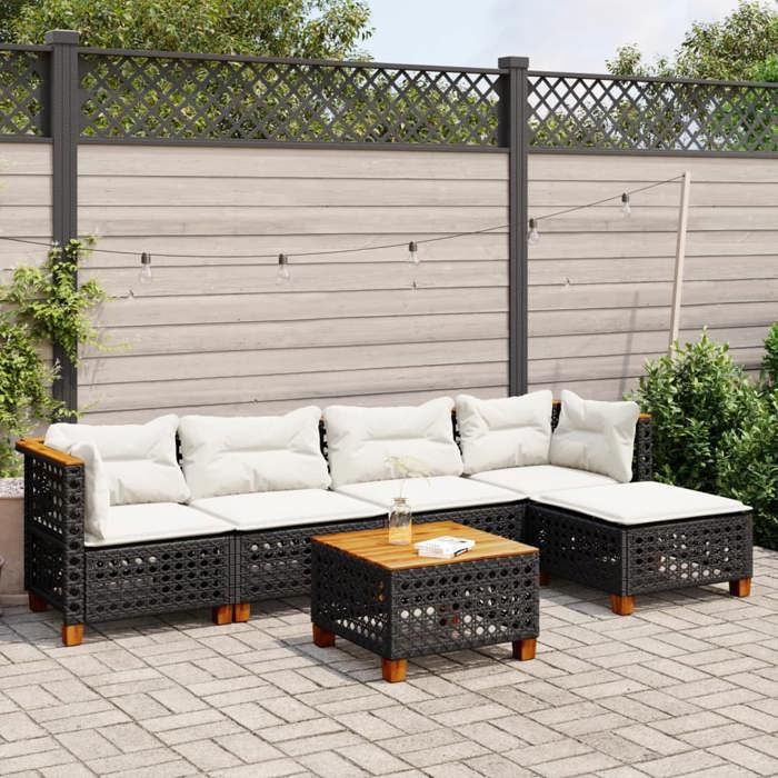 VidaXL Garden Lounge Set 6 Pcs with Cushions Black Wicker, Outdoor Sofa Set, Garden Furniture Set, Set 3261794